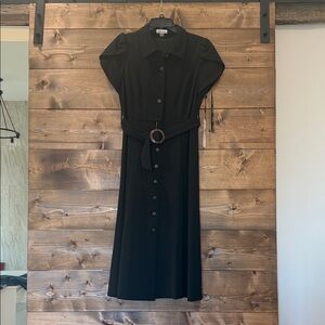 Calvin Klein Elegant Black Button-Down Midi Dress